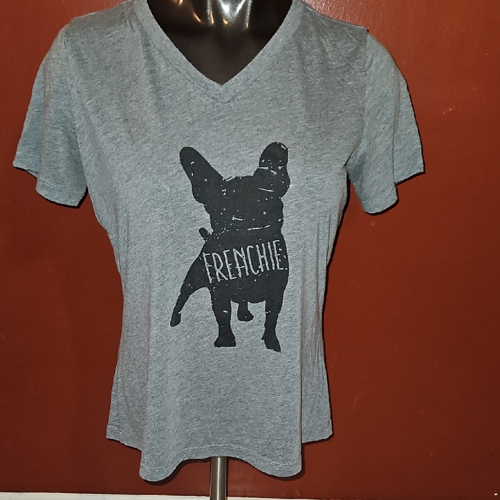 Gray Frenchie Graphic V Neck Tee🔥 CLEARANCE
